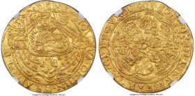 Netherlands Utrecht. Provincial gold Imitative Rose Noble ND (1600-1601) AU Details (Tooled) NGC, Utrecht mint, KM6, Fr-277. Cloaked in pretty, honey-...