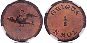 South Africa Griquatown copper 1/2 "Pence" Token ND (1815-1816) MS64 Red and Brown NGC, KM-Tn2, Hern-GT3. Reeded edge. An elusive non-denominated toke...