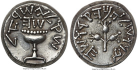 Ancients JUDAEA. Jewish War (AD 66-70). AR shekel (23mm, 13.76 gm, 7h). Choice AU. Jerusalem or Masada, dated Year 5 (April-August AD 70). Shekel of I...