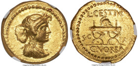 Ancients L. Cestius and C. Norbanus (43 BC). AV aureus (20mm, 8.12 gm, 10h). NGC AU 5/5 - 4/5. Rome, ca. January-April 43 BC. Draped bust of Africa ri...