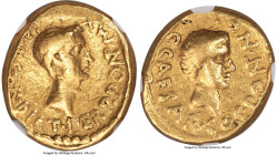 Ancients Octavian, as Consul (43 BC), with Julius Caesar, as Dictator Perpetuo and Pontifex Maximus. AV aureus (18mm, 7.54 gm, 5h). NGC Fine 4/5 - 2/5...