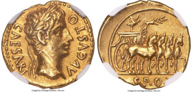 Ancients Augustus (27 BC-AD 14). AV aureus (20mm, 7.92 gm, 6h). NGC XF 4/5 - 2/5, scuffs, edge marks. Spain, Colonia Patricia (?), ca. 25-22 BC. CAESA...