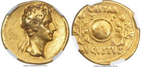 Ancients Augustus (27 BC-AD 14). AV aureus (20mm, 7.91 gm, 5h). NGC Choice Fine 5/5 - 2/5, ex-jewelry, edge bend. Spain, Colonia Patricia(?), 19-18 BC...