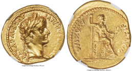 Ancients Tiberius (AD 14-37). AV aureus (19mm, 7.84 gm, 4h). NGC MS 4/5 - 4/5. Lugdunum, ca. AD 14-17. TI CAESAR DIVI-AVG F AVGVSTVS, laureate head of...