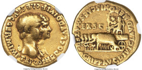 Ancients Nero, as Augustus (AD 54-68), with Agrippina Junior. AV aureus (19mm, 7.47 gm, 5h). NGC Fine 5/5 - 2/5, ex-jewelry. Rome, AD 55. NERO CLAVD D...