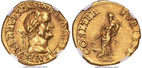 Ancients Vespasian (AD 69-79). AV aureus (19mm, 7.26 gm, 6h). NGC Choice XF 5/5 - 4/5. Lugdunum, AD 69-71. IMP CAESAR VESPASIANVS AVG TR P, laureate h...