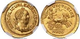 Ancients Valerian I (AD 253-260). AV aureus (20mm, 3.18 gm, 11h). NGC MS S 5/5 - 4/5. Samosata(?), AD 255-256. IMP C P LIC VALERIANVS AVG, laureate, d...