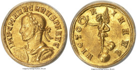 Ancients Carus (AD 282-283). AV aureus (19mm, 4.99 gm, 6h). ANACS AU 50. Siscia, mid November AD 282. IMP C M AVR CARVS P F AVG, laureate, draped, and...