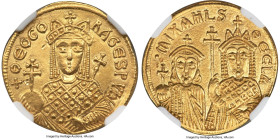 Ancients Michael III 'the Drunkard' (AD 842-867), with Theodora and Thecla. AV solidus (20mm, 4.42 gm, 6h). NGC AU 5/5 - 4/5. Constantinople, ca. AD 8...