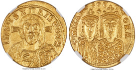 Ancients Michael III 'the Drunkard' (AD 842-867), with Theodora. AV solidus (19mm, 4.44 gm, 6h). NGC AU 5/5 - 4/5. Constantinople, AD 850-856. IhSЧS X...