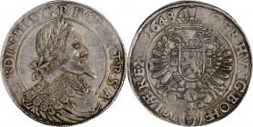 FERDINAND III
1 Thaler, 1648, PRAHA, 29,01g, Her. 426

about EF | about EF , nedoražený | lightly weakly struck, RR!