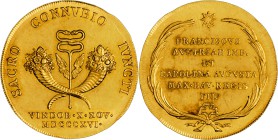 FRANCIS I/II 
Gold medal (3 Ducats) Wedding of Francis and Caroline Augusta, 1816, Au 986/1000 10,45 g, 28 mm, Mont. 2462

about UNC | about UNC