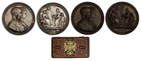 FRANZ JOSEPH I
Bronze medal and silver medal Silver wedding, A. Scharff, original box, 1879, WIEN, AE 60,18 g, 50 mm; Ag 900/1000 54,92 g, 50 mm, Wur...