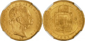 FRANZ JOSEPH I
8 Forint | 20 Franken, 1881, KB, Früh. 1729

UNC | UNC , NGC MS 63