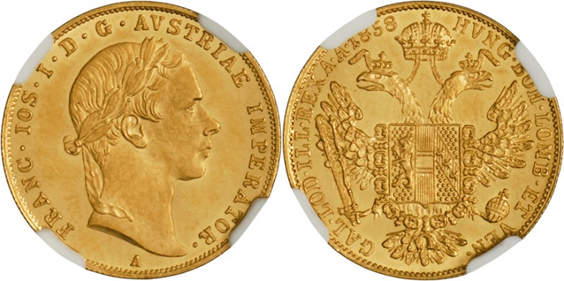 FRANZ JOSEPH I
1 Ducat, 1858, A, Früh. 1186

UNC | UNC , NGC MS 63+