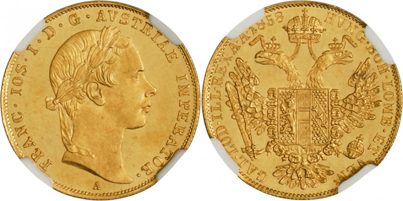 FRANZ JOSEPH I
1 Ducat, 1858, A, Früh. 1186

UNC | UNC , NGC MS 66+