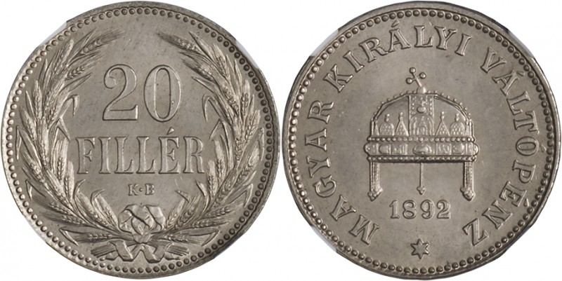 FRANZ JOSEPH I
20 Filler, 1892, KB, Früh. 2125

UNC | UNC , NGC MS 66
