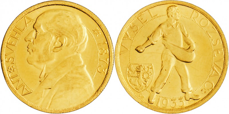 Gold medal (1 Ducat) 1933 Antonin Svehla to commemorate his 60th birthday, J. Se...