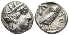 ATTICA. Athens. (Circa 454-404 BC).
AR Tetradrachm (24,7mm, 17g)
Obv: Head of Athena to right, wearing crested Attic helmet decorated with three oli...