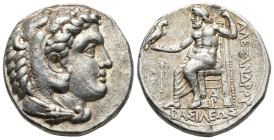 KINGS OF MACEDON. Alexander III 'the Great' (336-323 BC). Arados.
AR Tetradrachm (26,4mm 17,2g)
Obv: Head of Herakles right, wearing lion skin.
Rev...