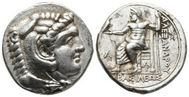 KINGS OF MACEDON. Alexander III ‘the Great’, (336-323 BC). Arados
AR Tetradrachm (26,5 mm, 17.2 g)
Obv: Head of Herakles to right, wearing lion skin...