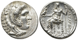 KINGS of MACEDON. Alexander III 'the Great', 336-323 BC. Side.
AR Tetradrachm, (26,8mm 15,8g)
Obv: Head of Herakles right, wearing lion's skin
Rev:...