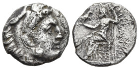 KINGS of MACEDON. Alexander III 'the Great' (336-323 BC). Lampsakos
AR Drachm (16,2mm 3,7g)
Obv: Head of Herakles to right, wearing lion's skin head...