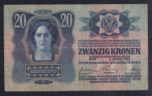 Austria, 20 Kronen, 1913, VF
