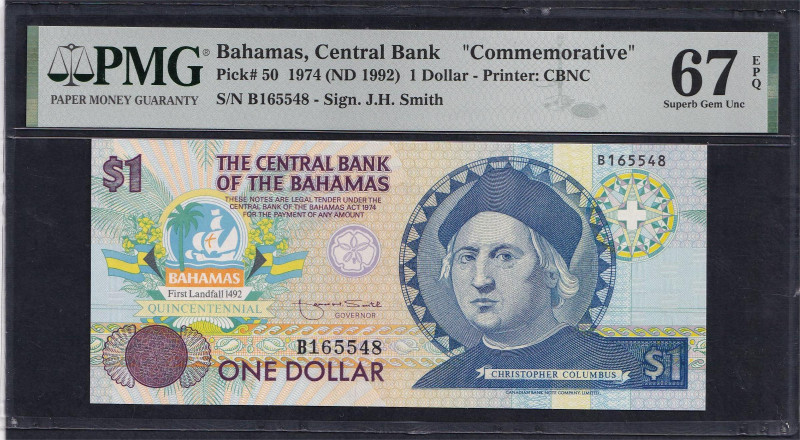 Bahamas, 1 Dollar, 1974, Superb Gem UNC 67, Pick: 50