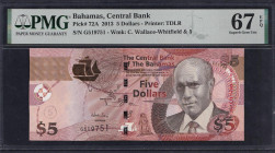Bahamas, 5 Dollars, 2013, Superb Gem UNC 67