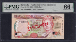 Bermuda, 100 Dollars, 2000, Specimen, Gem UNC 66, TOP POP