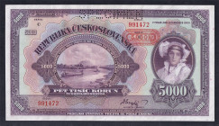 Bohemia Moravia, 5000 Kronen, 1920 (1943) Specimen, UNC
