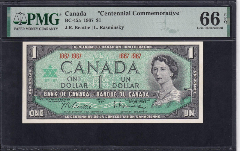 Canada, ''Centennial Commemorative'', 1 Dollar, 1967, Gem UNC 66, Pick: 84a (Pic...