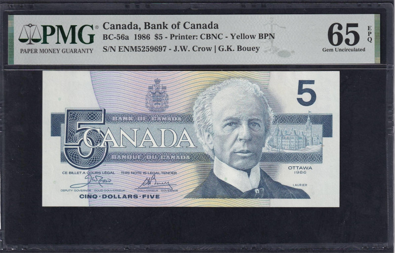 Canada, Bank of Canada, 5 Dollar, 1986, Gem UNC 65, Pick: 95a1 (Pick:BC-56a)