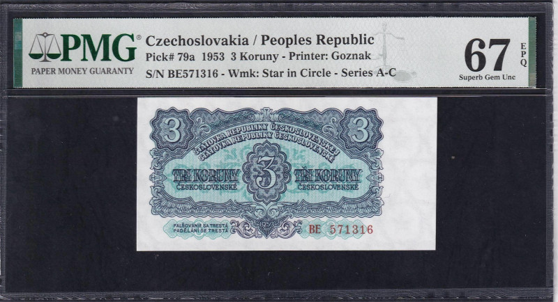 Czechoslovakia / Peoples Republic, 3 Koruny - Printer: Goznak, 1953, Superb Gem ...