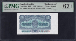 Czechoslovakia, 3 Koruny, 1953, Superb Gem UNC 67, ''Replacement''