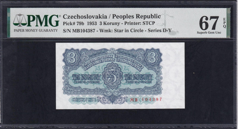 Czechoslovakia / Peoples Republic, 3 Koruny - Printer: STCP, 1953, Superb Gem UN...