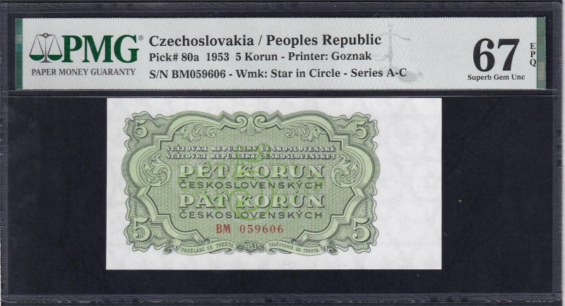 Czechoslovakia / Peoples Republic, 5 Korun - Printer: Goznak, 1953, Superb Gem U...