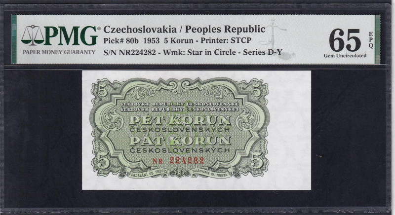 Czechoslovakia / Peoples Republic, 5 Korun - Printer: STCP, 1953, Gem UNC 65, Pi...