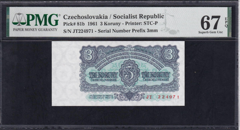 Czechoslovakia / Socialist Republic, 3 Koruny - Printer: STC-P, 1961, Superb Gem...