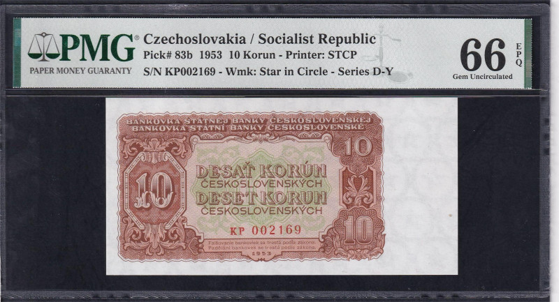 Czechoslovakia / Socialist Republica, 10 Korun - Printer: STCP, 1953, Gem UNC 66...