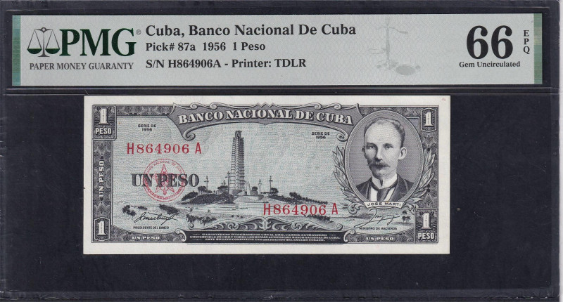 Cuba, Banco Nacional De Cuba, 1 Peso, 1956, Gem UNC 66 EPQ, Pick: 87a