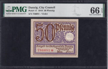 Danzig, 50 Pfennig, 1919, Gem UNC 66 EPQ