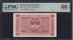 Finland, 10 Markkaa, 1945, Gem UNC 66 EPQ, TOP POP