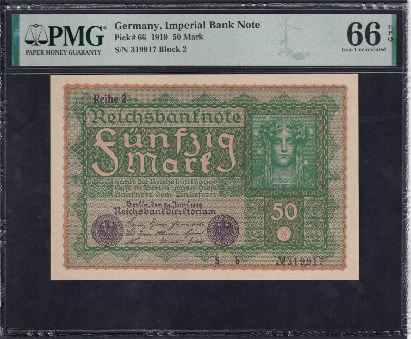 Germany, Imperial Bank Note, 50 Mark, 1919, Gem UNC 66 EPQ, Pick: 66