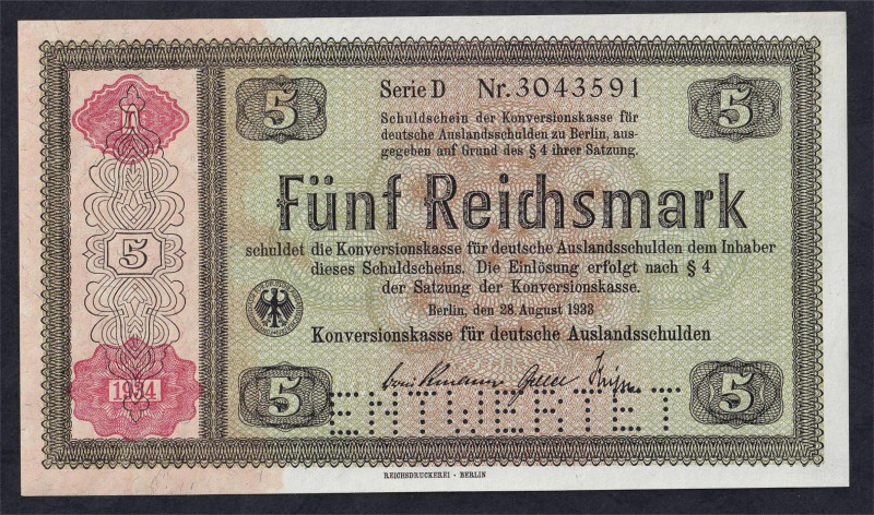 Germany, Konversionskasse fur Deutsche Auslandsschulden, 5 Reichsmark, 1934, UNC...
