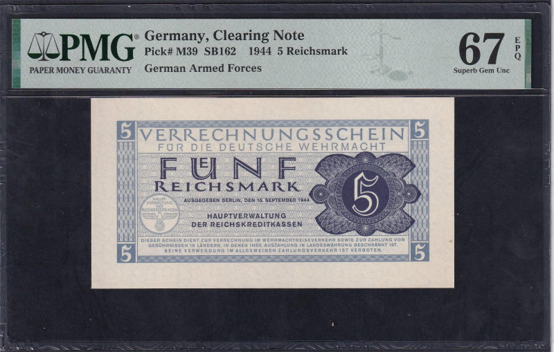 Germany, Clearing Note, 5 Reichsmark, 1944, Superb Gem UNC 67 EPQ, Pick: M39