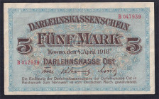 Germany KOWNO, 5 Mark, 1918, VF