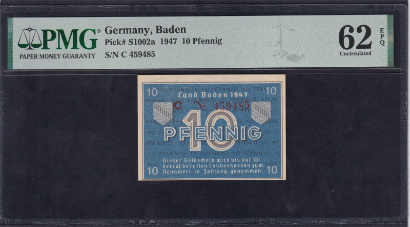 Germany, Baden, 10 Pfening, 1947, UNC 62 EPQ, Pick: S1002a
