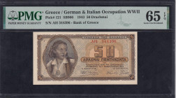 Greece, 50 Drachmai, 1943, Gem UNC 65 EPQ